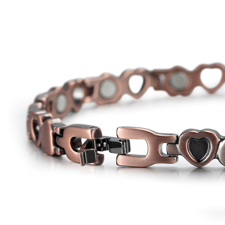Red Copper Heart-Shaped Magnetic Bracelet for Women