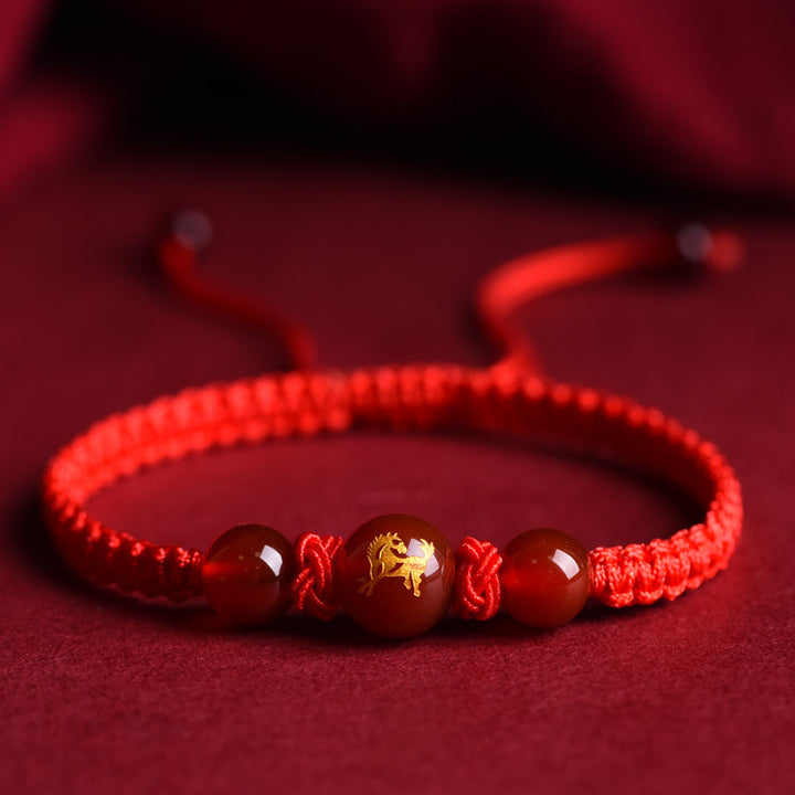Zodiac Red Rope Bracelet – Natural Red Agate, Handwoven Charm