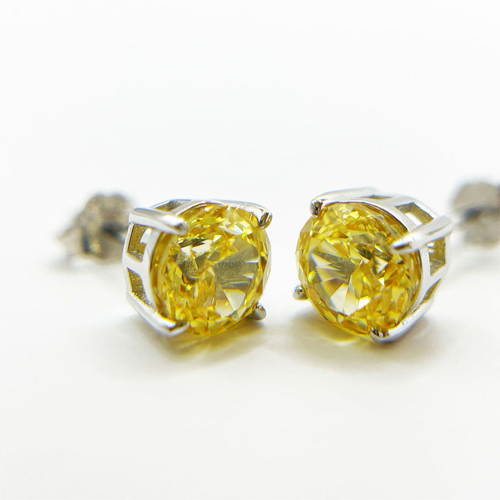Sterling Silver Round Ice Flower Cut Earrings – Colorful Fancy Yellow Jewelry