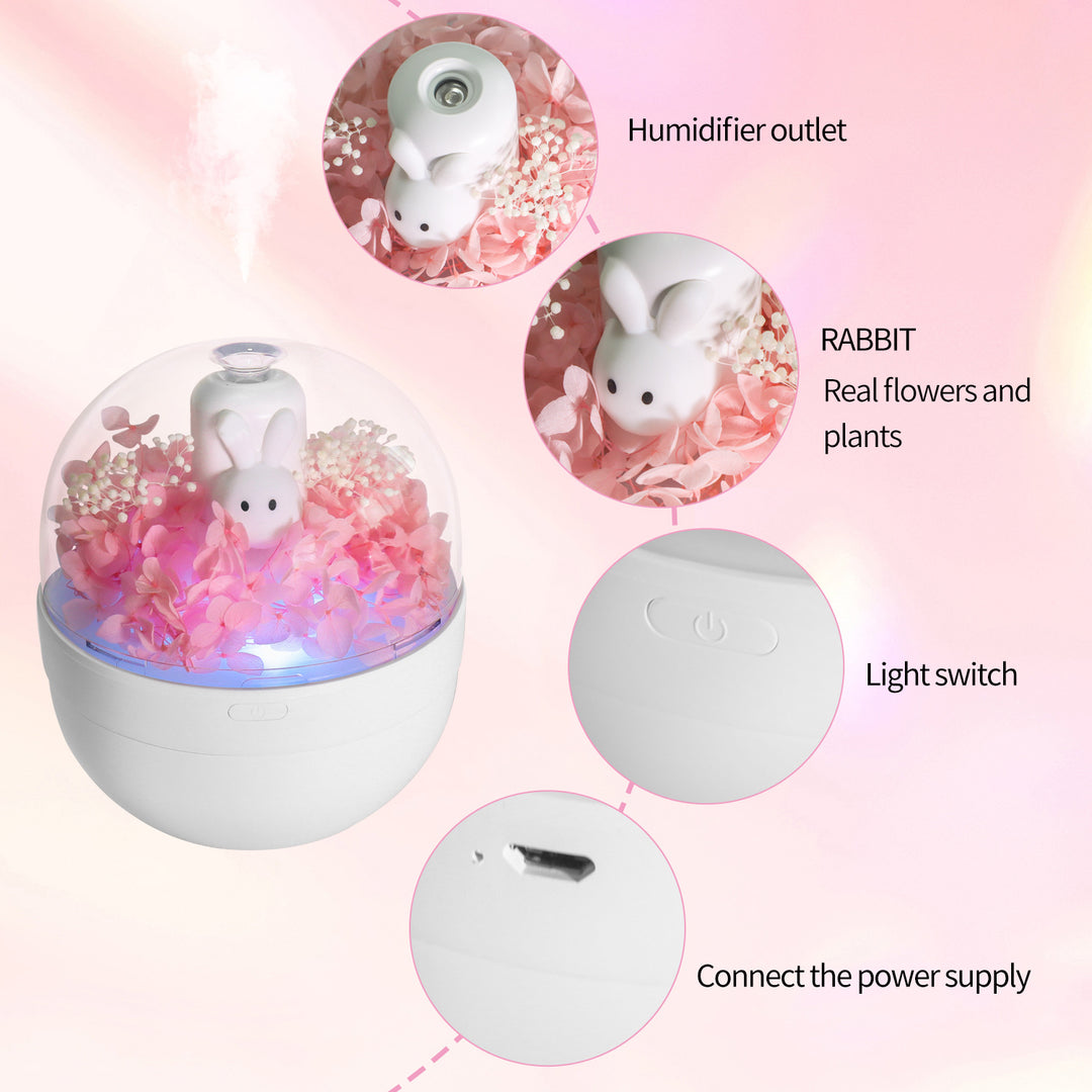 🐰🌸 Creative Rabbit Preserved Flower Aromatherapy Humidifier | Decorative Essential Oil Diffuser ✨