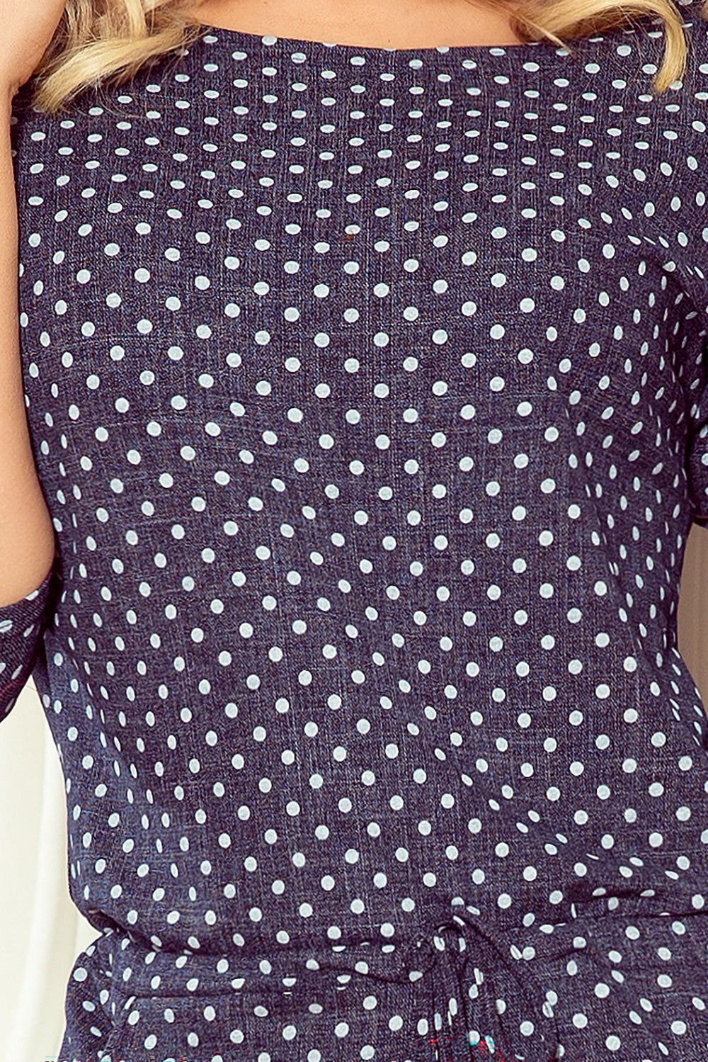 Sports dress with binding and pockets - jeans with polka dots