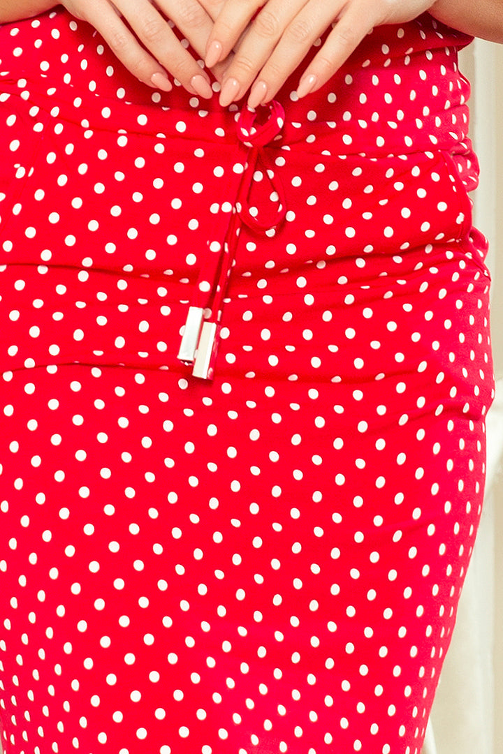 Sports dress with binding and pockets - red + polka dots