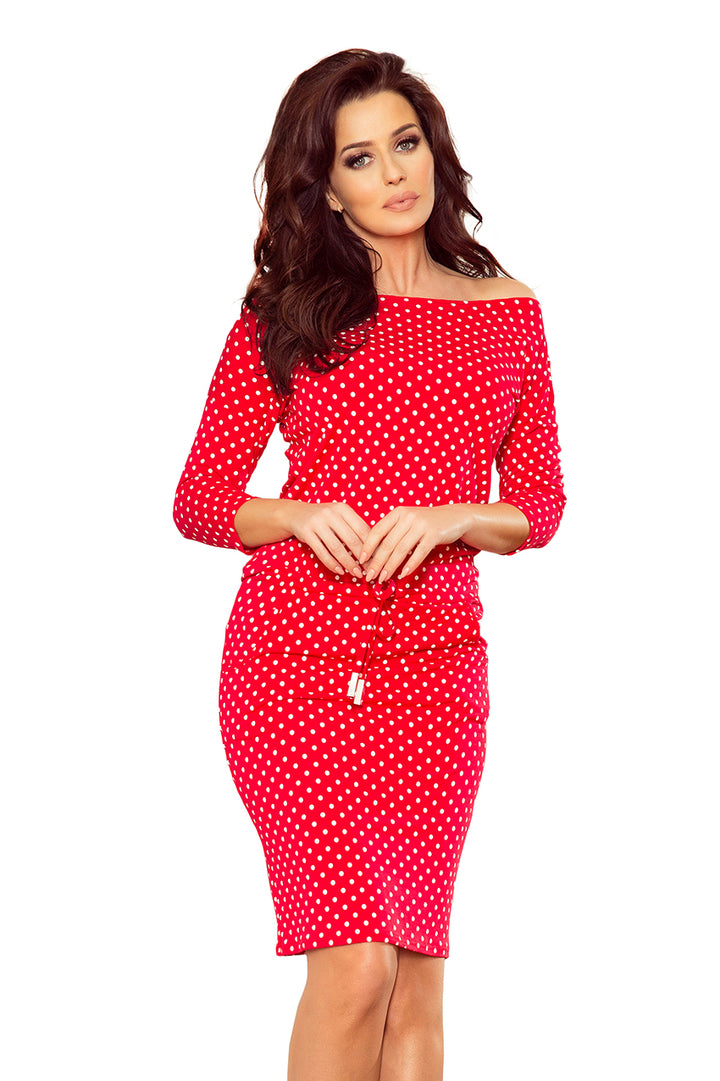 Sports dress with binding and pockets - red + polka dots