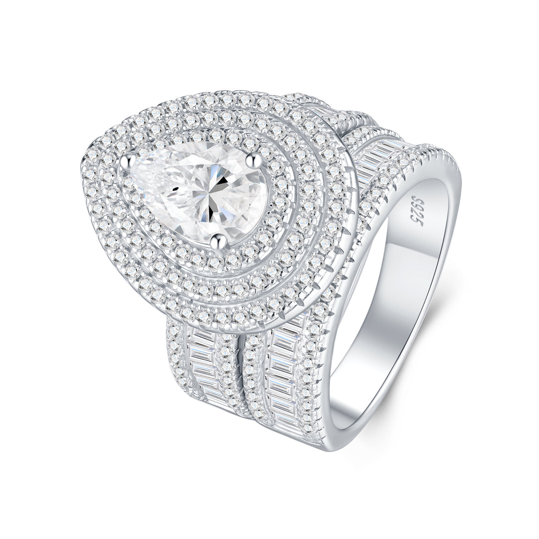 💍 Pear-Shaped Moissanite Engraved Ring – Platinum-Plated S925 Silver Luxury (Sizes 5–9) 💍
