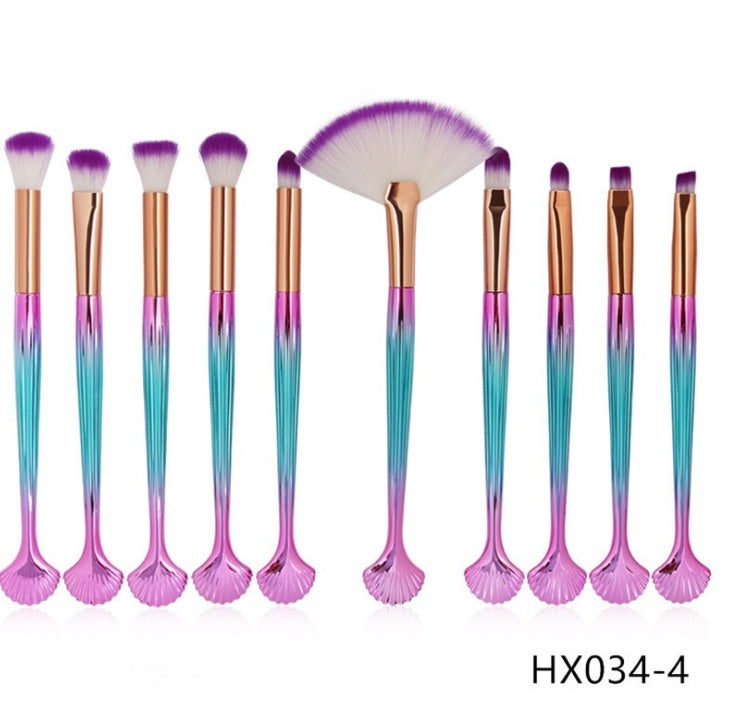 ✨ Shell Makeup Brush Set — 10-Piece Purple Bristle Beauty Kit 💜🐚