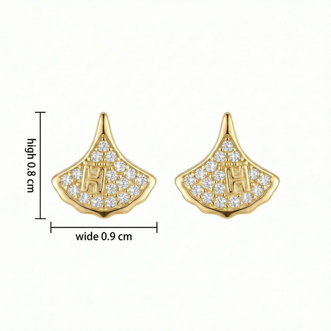 ✨ 925 Sterling Silver Fan-Shaped Letter H Pave Stud Earrings ✨