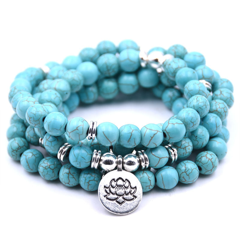 Silver Lotus Pendant Buddha Bead Bracelet – Spiritual Yoga Jewelry