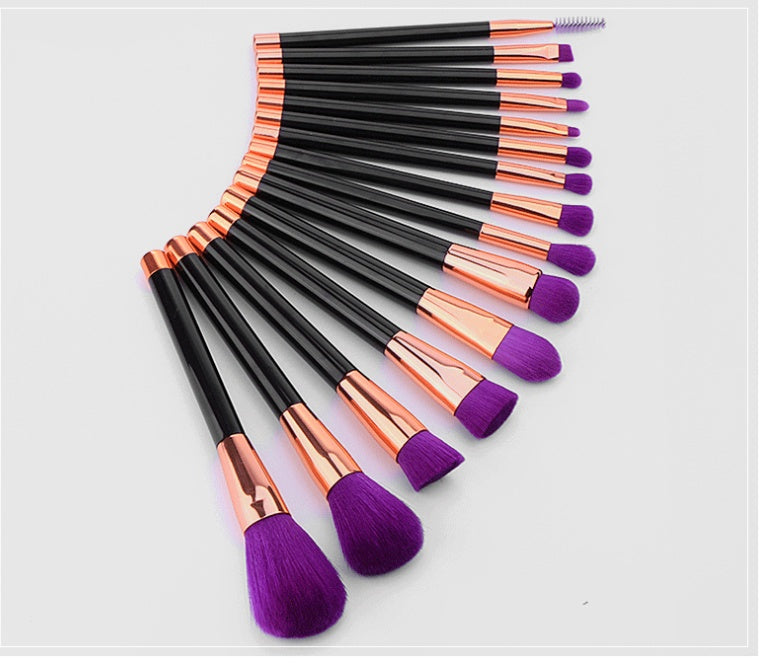 💜💚 15-Piece Makeup Brush Set – Purple & Green Bristles with Long Handle Design 🖌️✨