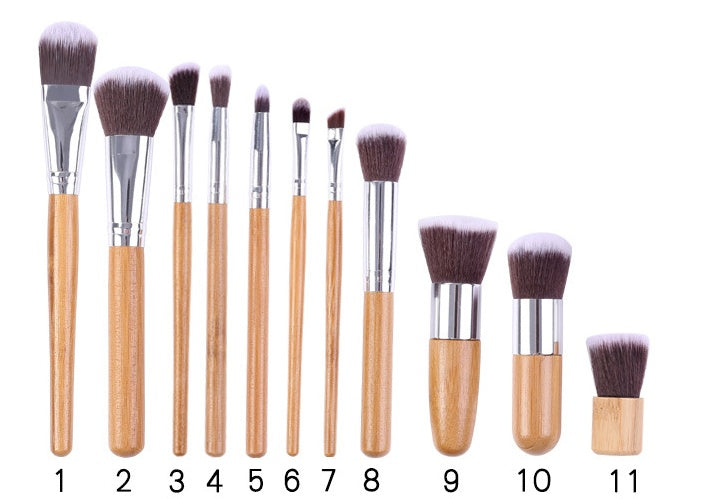 ✨ 11-Piece Bamboo Handle Makeup Brush Set — Linen Bag Beauty Tools 💄🌿