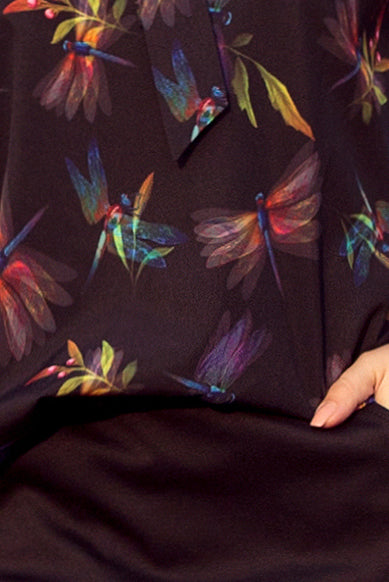 Blouse with bond - dark blue + colorful dragonflies