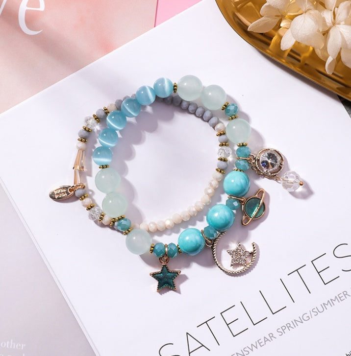Stars Moon Cat Eye Crystal Multilayer Bracelet for Women