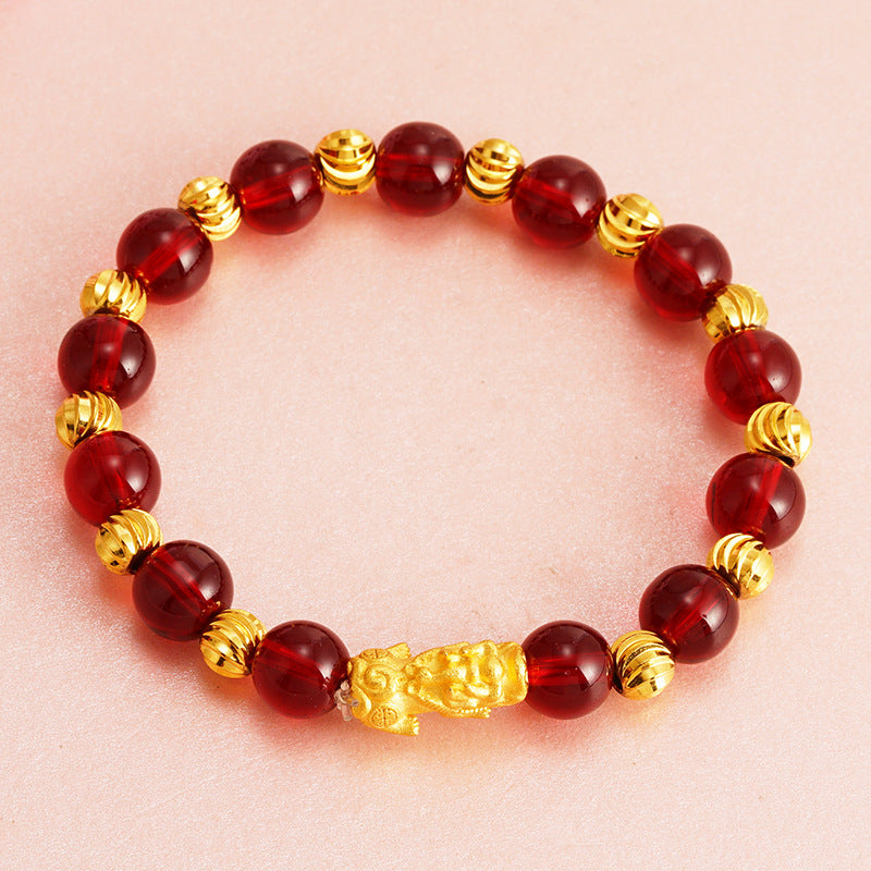 Imitation Garnet Beads Bracelet with Pixiu Charm