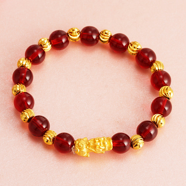 Imitation Garnet Beads Bracelet with Pixiu Charm