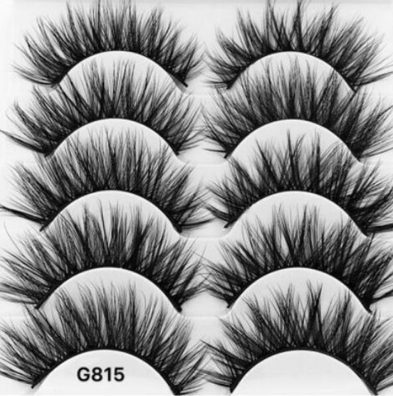 👁️✨ 3D Mink Hair False Eyelashes – Thick Volume 5 Pairs Cotton Stem Lash Set