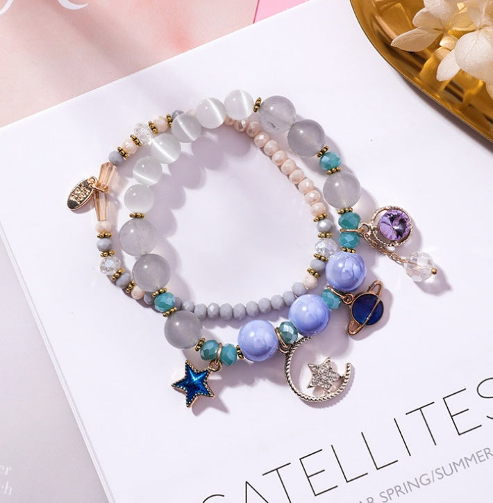 Stars Moon Cat Eye Crystal Multilayer Bracelet for Women