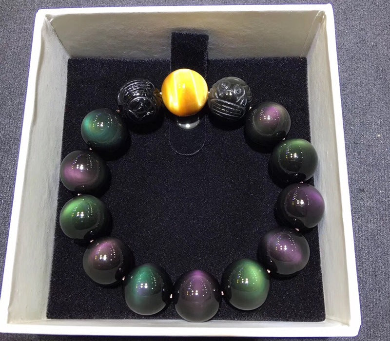 Natural Colorful Eye Obsidian Bracelet – Geometric Crystal Beads