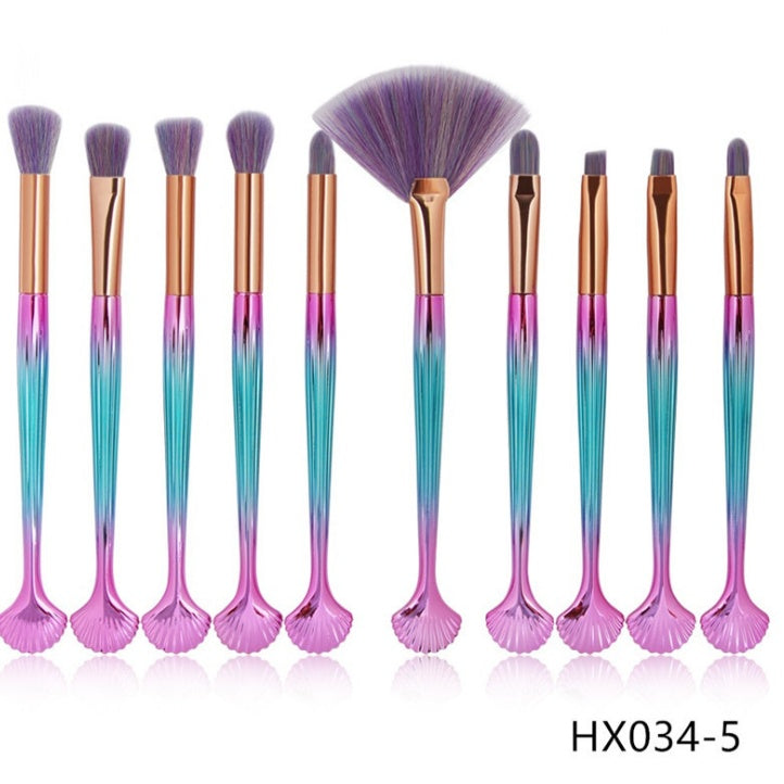 ✨ Shell Makeup Brush Set — 10-Piece Purple Bristle Beauty Kit 💜🐚