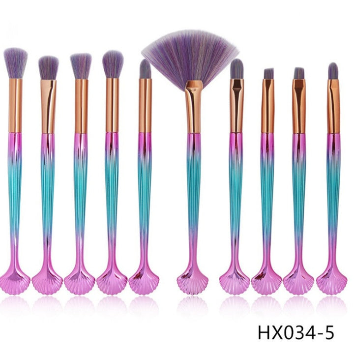 ✨ Shell Makeup Brush Set — 10-Piece Purple Bristle Beauty Kit 💜🐚