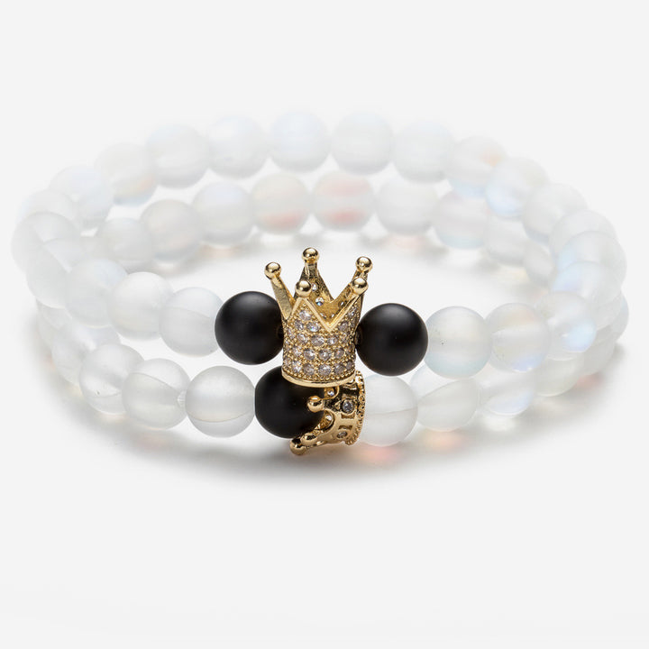 Crown Couple Glass Bead Bracelet