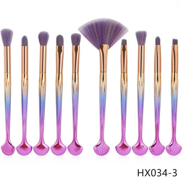 ✨ Shell Makeup Brush Set — 10-Piece Purple Bristle Beauty Kit 💜🐚