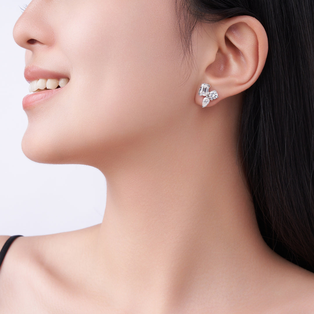 Luxury Minimalist Octagonal Moissanite Earrings – Platinum-Plated S925 Silver