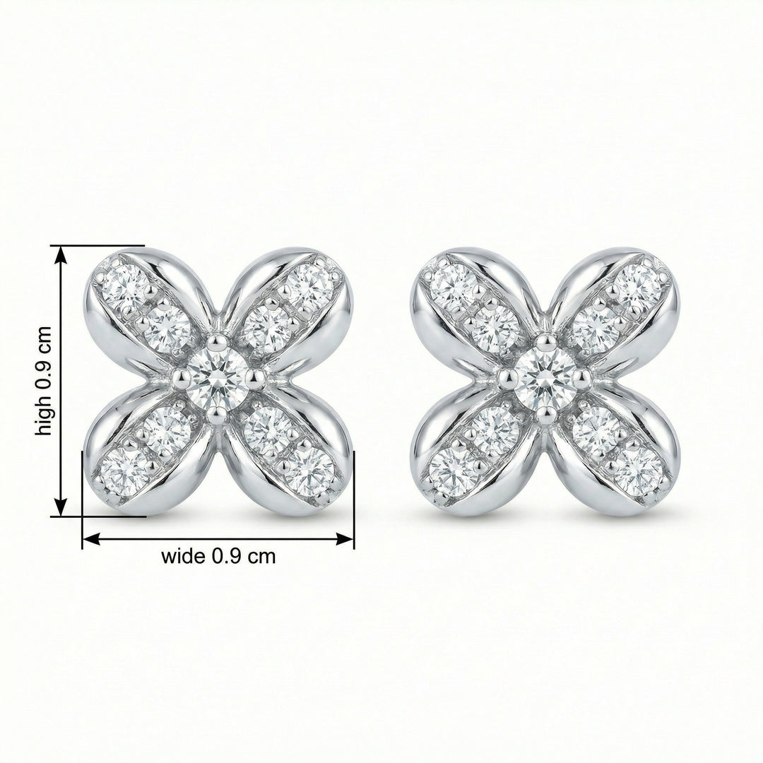 ✨ 925 Sterling Silver Round Diamond Flower Cross Stud Earrings – Pavé Sparkle Design ✨