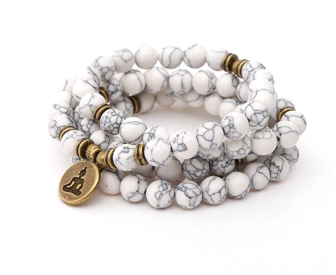 Silver Lotus Pendant Buddha Bead Bracelet – Spiritual Yoga Jewelry