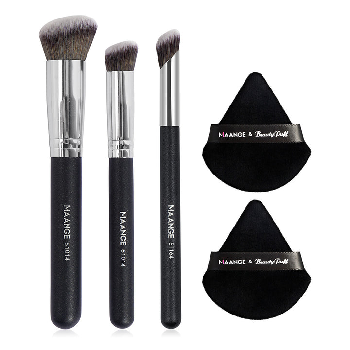 🖌️ Triangle Powder Puff & Makeup Brush Set – 3PCS Wooden Handle Beauty Tools 💄✨