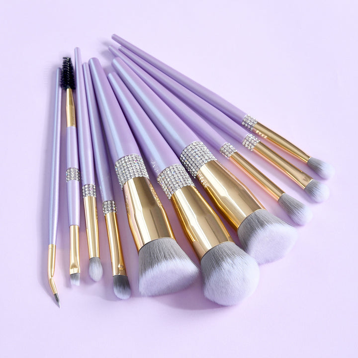 ✨ 10-Piece Lilac Purple Makeup Brush Set — Diamond Handle Beauty Tools 💄💜