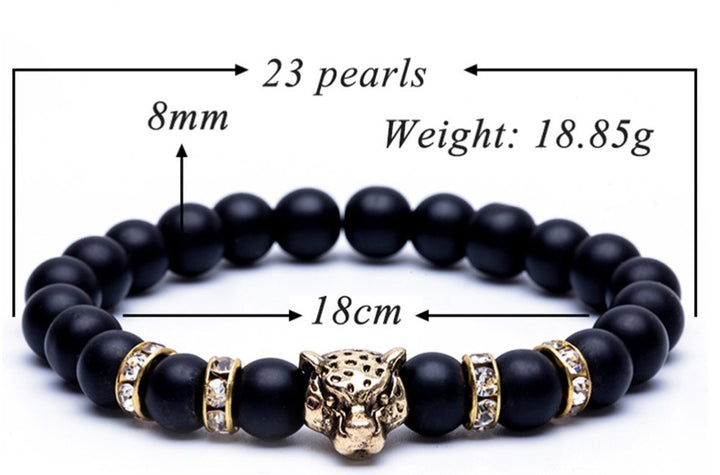 8mm Natural Lava Stone Leopard Head Bracelet for Men