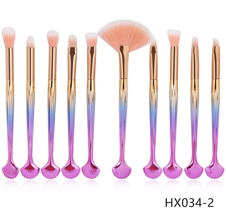 ✨ Shell Makeup Brush Set — 10-Piece Purple Bristle Beauty Kit 💜🐚
