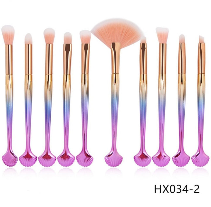 ✨ Shell Makeup Brush Set — 10-Piece Purple Bristle Beauty Kit 💜🐚