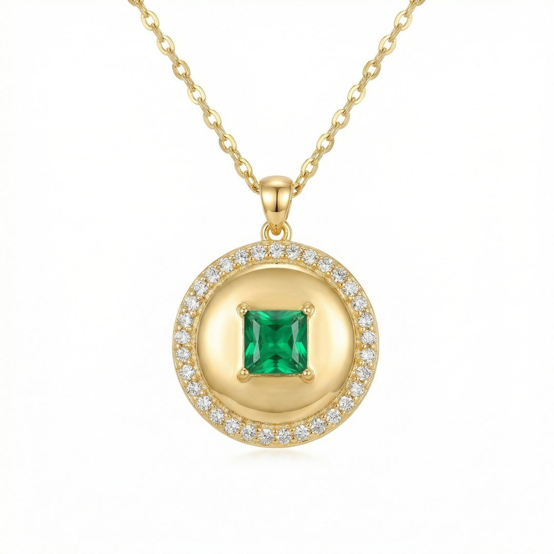 ✨ Square Emerald Pendant Necklace with White Stone Halo