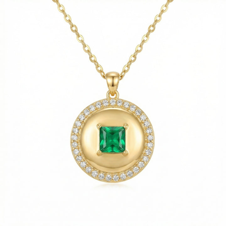 ✨ Square Emerald Pendant Necklace with White Stone Halo