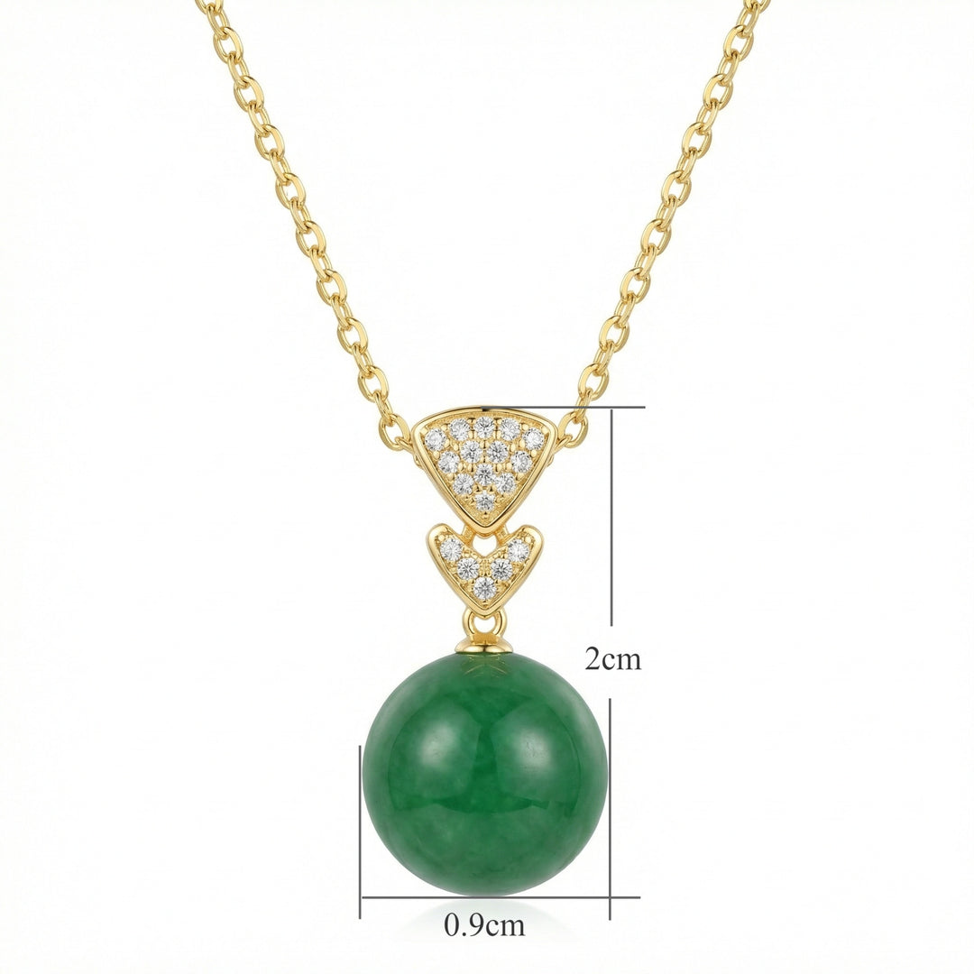 925 Sterling Silver Radiant Green Jade Orb Necklace – Geometric Diamond Accents