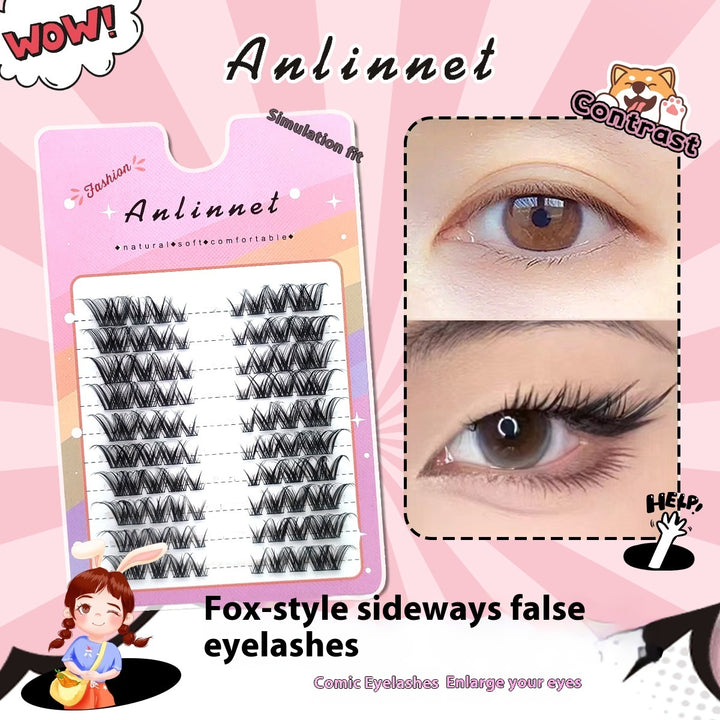 👁️🦊 Fox Eye 10 Rows False Eyelashes – Oblique Flying Single Cluster Lash Set