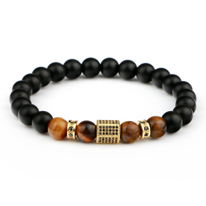 Brass Bead Bracelet with Men's Tiger Eye Beads – Unisex Geometric Design