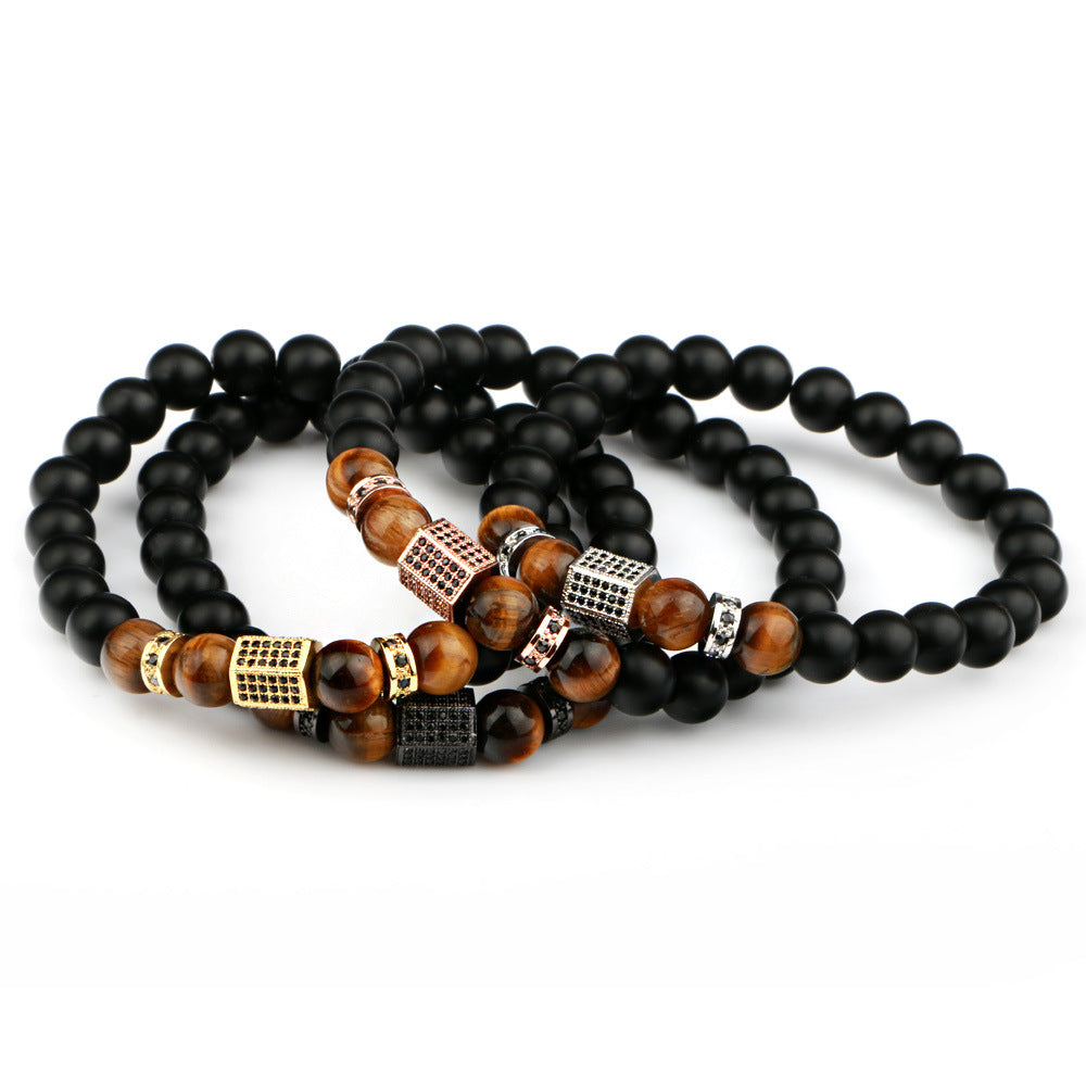 Brass Bead Bracelet with Men's Tiger Eye Beads – Unisex Geometric Design
