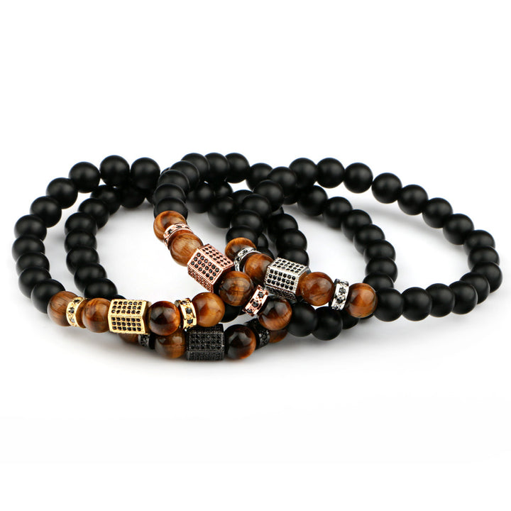 Brass Bead Bracelet with Men's Tiger Eye Beads – Unisex Geometric Design