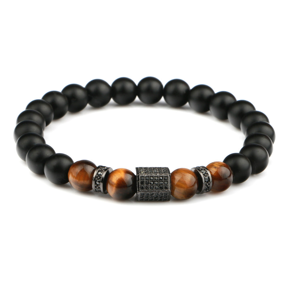 Brass Bead Bracelet with Men's Tiger Eye Beads – Unisex Geometric Design