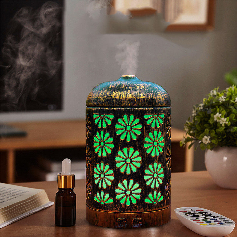 🕯️✨ Iron Work Archaic Hollow-Out Flower Aromatherapy Humidifier