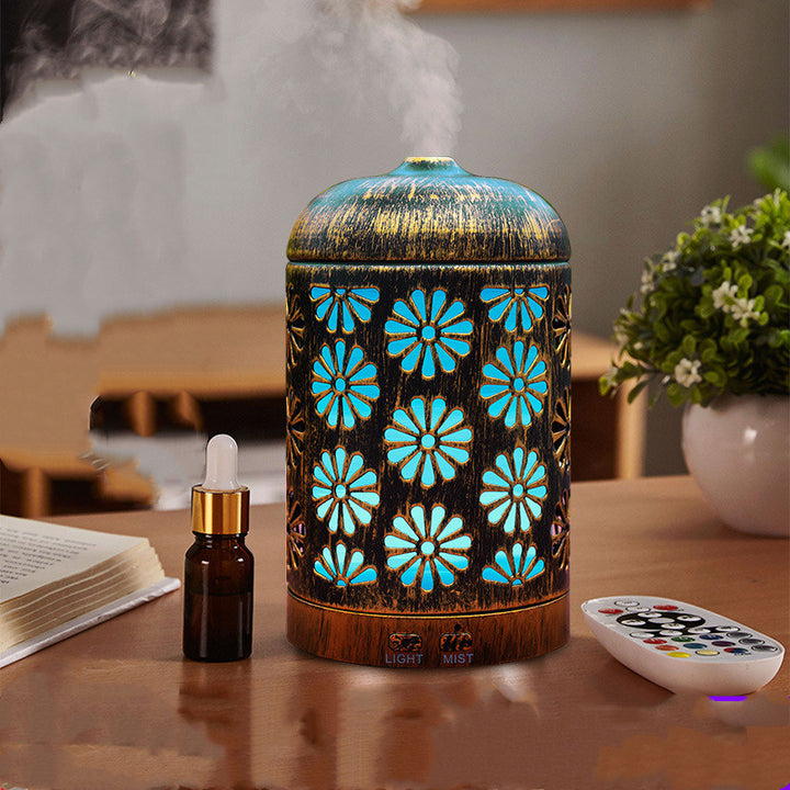 🕯️✨ Iron Work Archaic Hollow-Out Flower Aromatherapy Humidifier