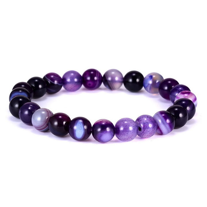 Purple Striped Agate Natural Stone Beaded Bracelet – Unisex Elastic Design
