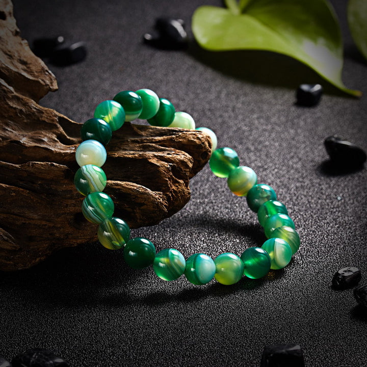 Purple Striped Agate Natural Stone Beaded Bracelet – Unisex Elastic Design