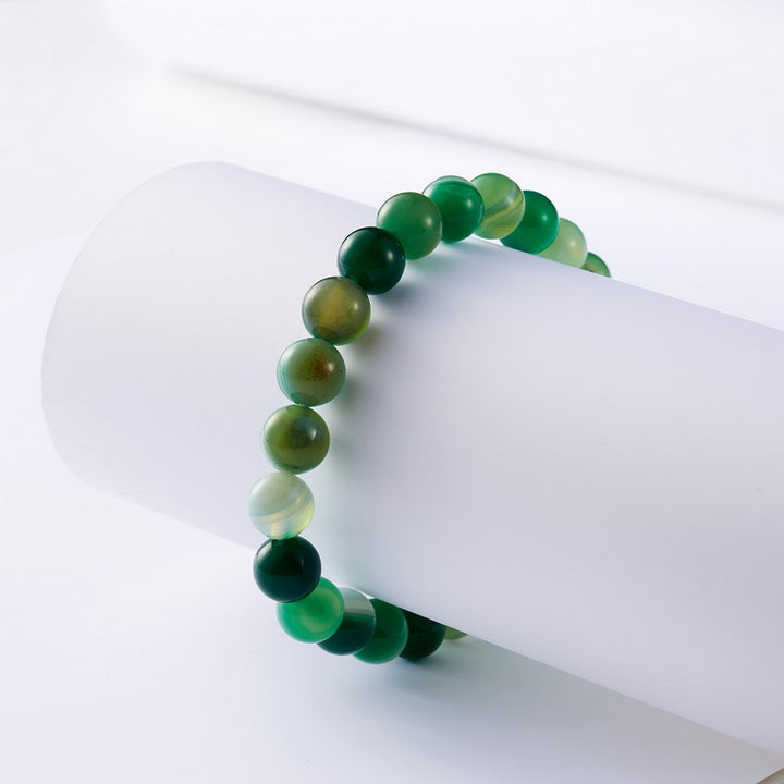 Purple Striped Agate Natural Stone Beaded Bracelet – Unisex Elastic Design