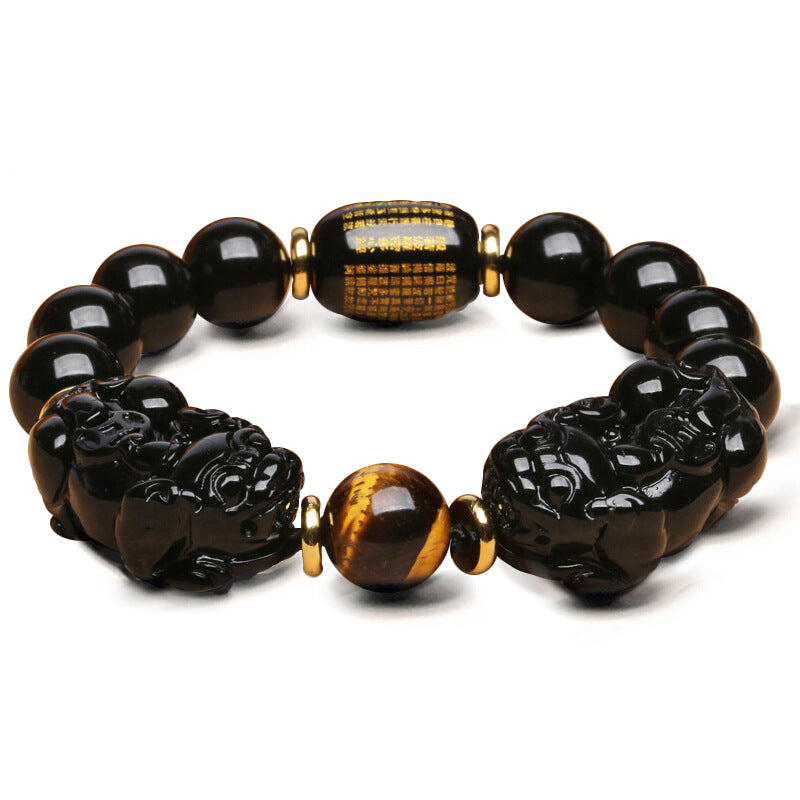 Natural Mexican Gold Obsidian Double Pi Xiu Bracelet