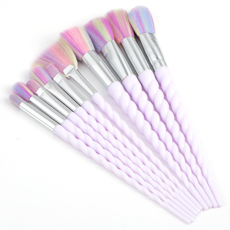 🌈✨ Multi-Color Spiral 10-Piece Makeup Brush Set 💄