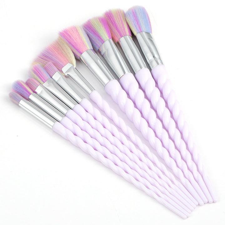 🌈✨ Multi-Color Spiral 10-Piece Makeup Brush Set 💄