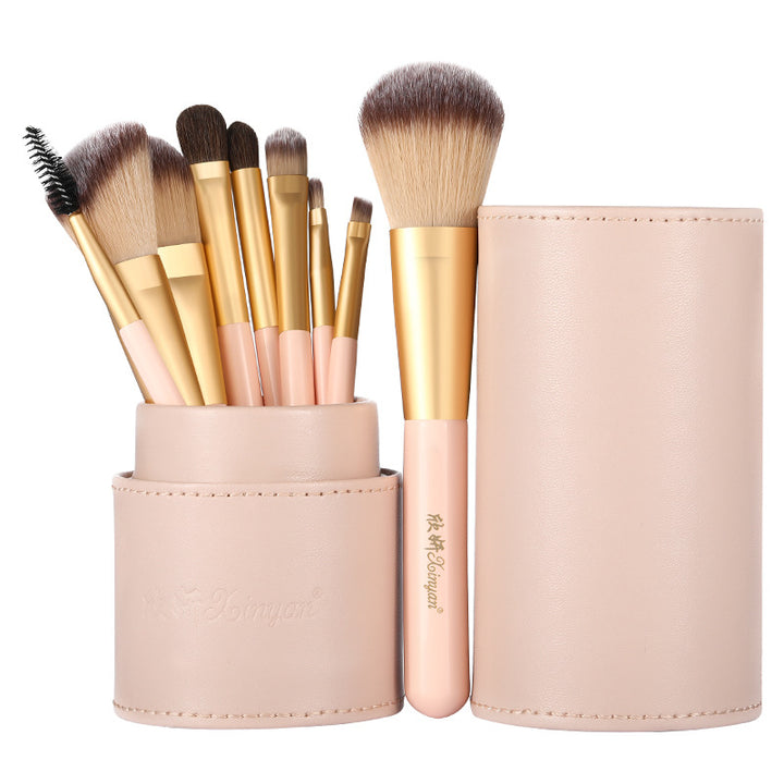 ✨ 9-Piece Rice White Bucket Makeup Brush Set — Horse Hair Beauty Tools 💄🤍