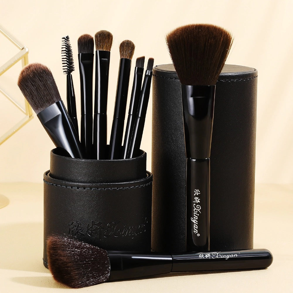 ✨ 9-Piece Rice White Bucket Makeup Brush Set — Horse Hair Beauty Tools 💄🤍
